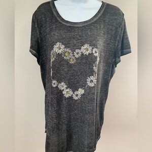 Maurices Burn-Out Black Daisy Heart Tee